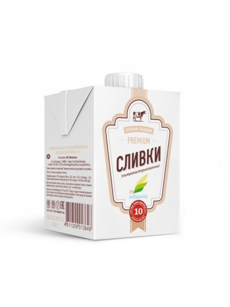 Сливки ультрапаст. 10% 500г*12 ТБА-Сквер Милкавита